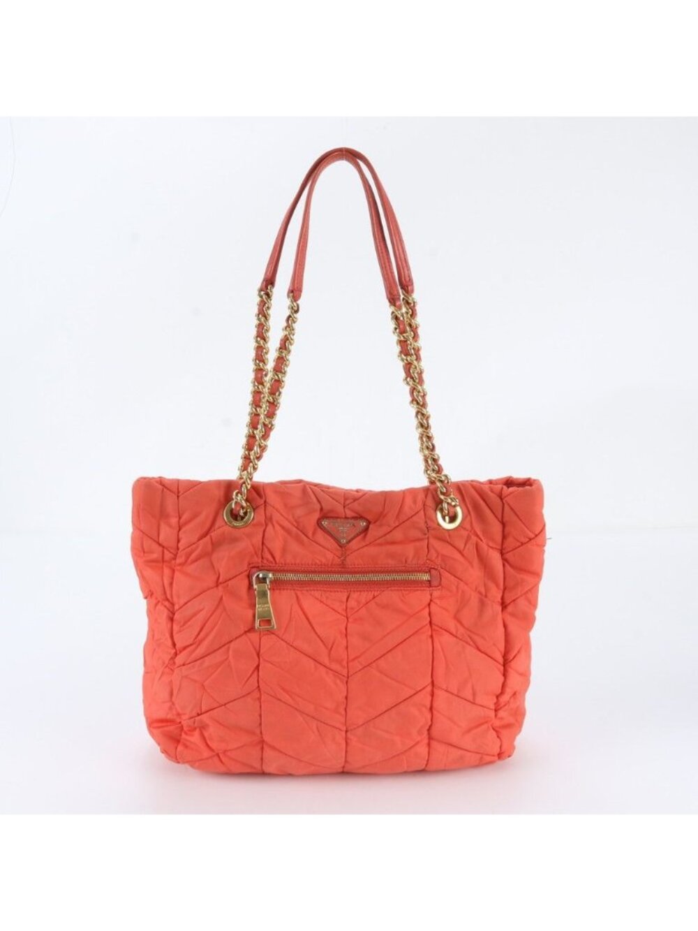 Prada Tessuto Nylon Leather Triangle Logo Chain Shoulder Tote